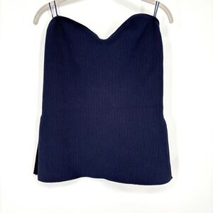 NWT Caroline Constas Ribbed Knit Strapless Top Sz M Navy Sweetheart Neckline